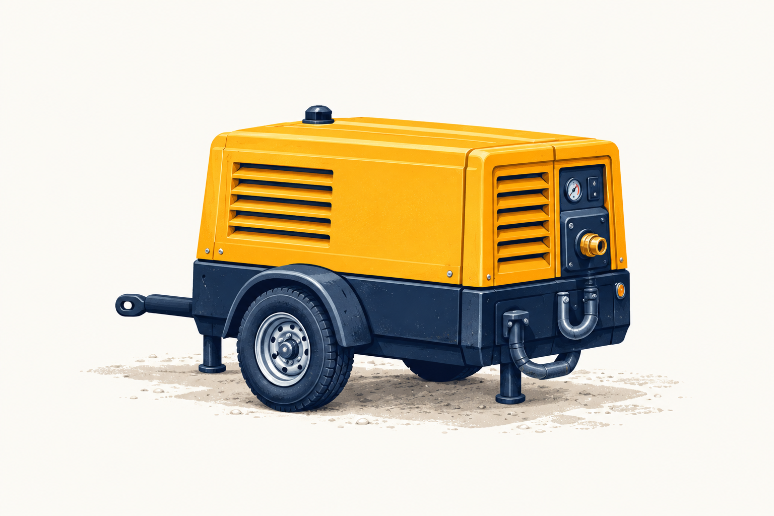 Illustration of an amber and navy portable compressed-air unit.